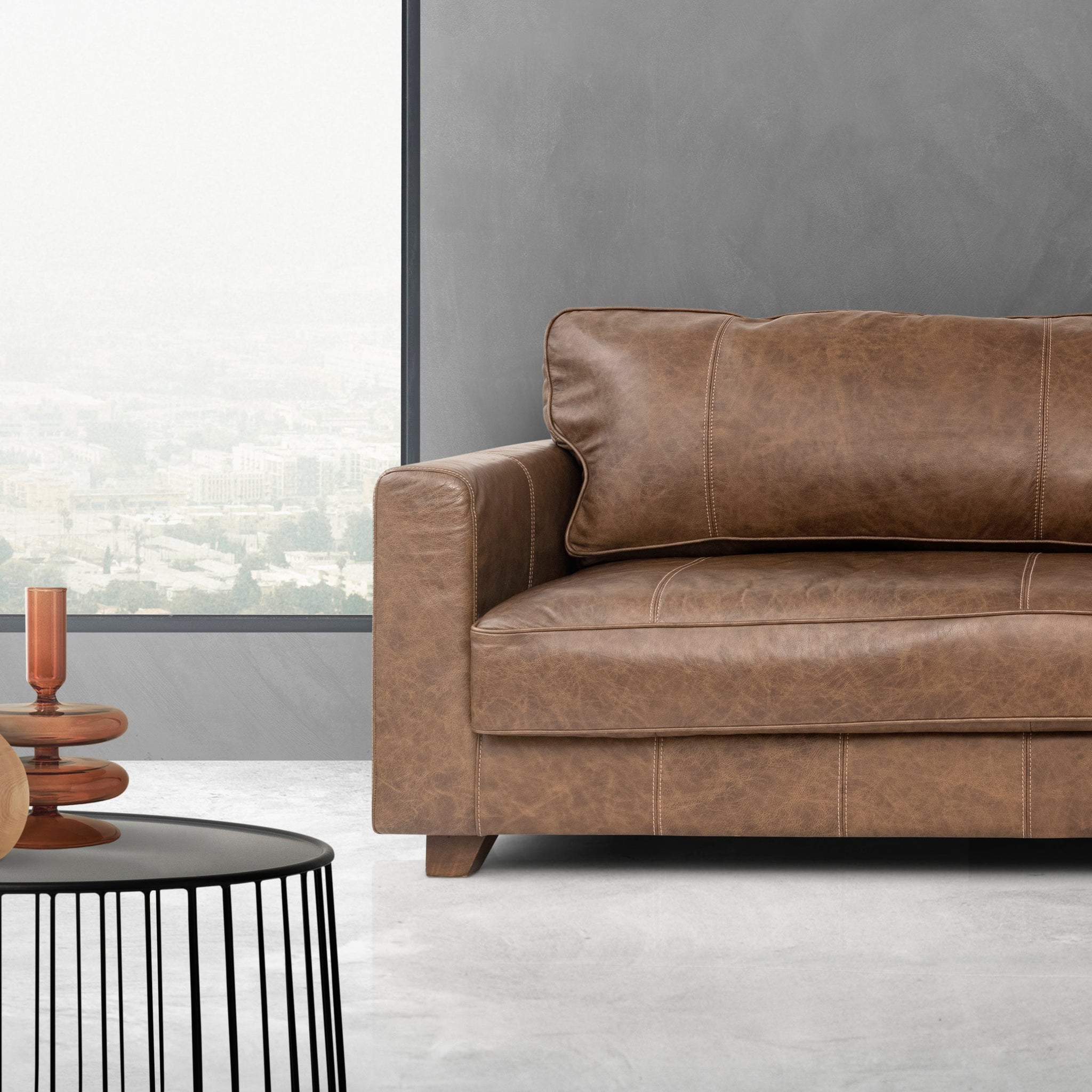 Mina 3 Seater Grey Leather Sofa