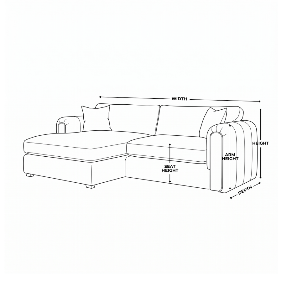 Dimension diagram for Roxy Night 4 Chaise Seater Sofa