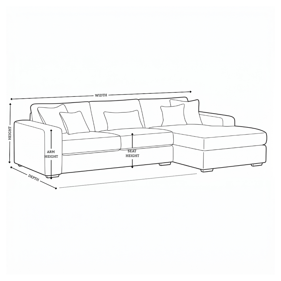 Dimension diagram for Henry 3 Seater Right Hand Chaise Sofa