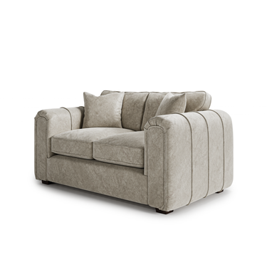 Roxy Night 2 seater sofa in light grey fabric with plush cushions and modern rounded arm design