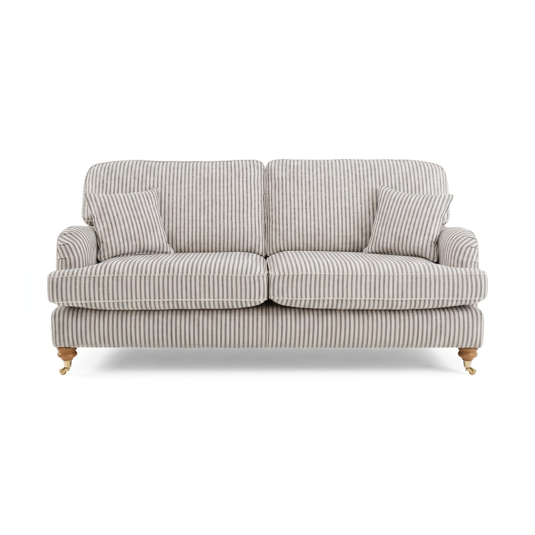 Bella Cove Grey 3 Seater Fabric Traditional Cottage Style Sofa