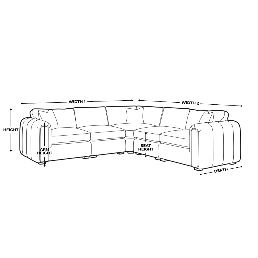 Dimension diagram for Roxy Night - 3 Corner 3 Fabric Sofa