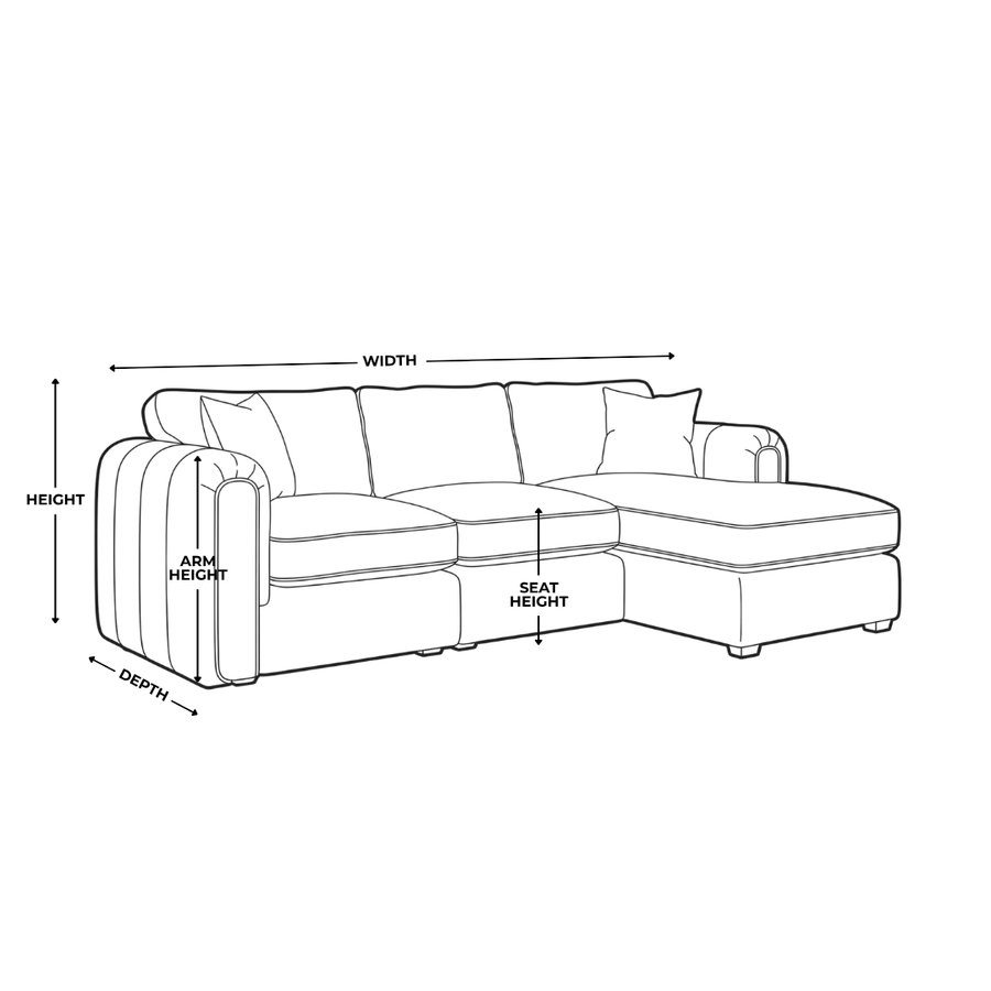 Dimension diagram for Roxy Night XL Chaise Sofa
