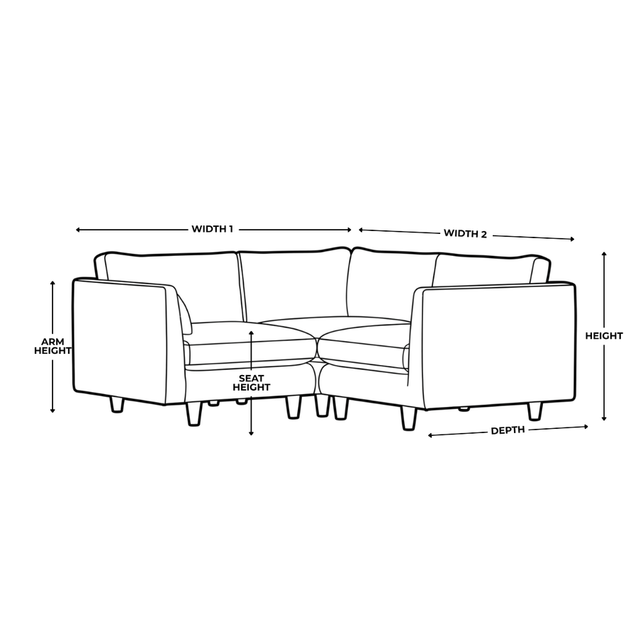 Dimension diagram for Baker 1 Corner 1 Scandi Fabric Sofa