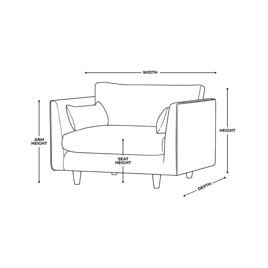 Dimension diagram for Baker Loveseat Scandi Fabric Chair