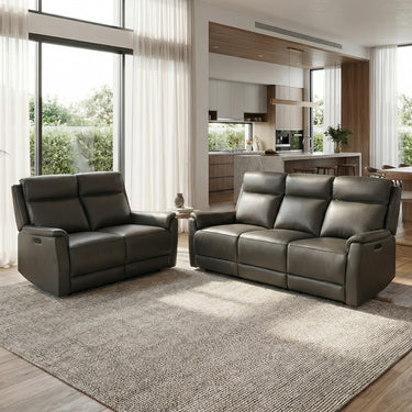 Modern living room with a grey leather 3 & 2 Seater Power Recliner Sofa