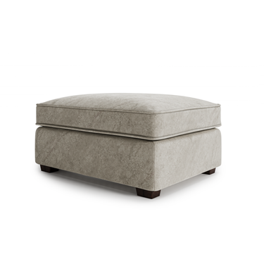 Roxy Night Footstool in soft beige fabric with cushioned top and wooden legs, perfect for living room comfort and style