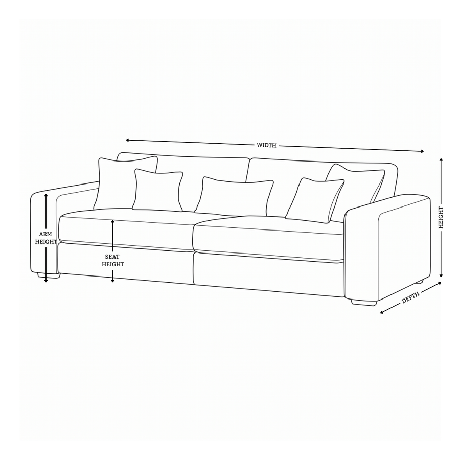 Dimension diagram for Henry 4 Seater Split Fabric Sofa