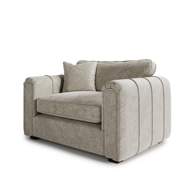 Beige Roxy Night Loveseat fabric chair with plush cushions and modern rounded armrests, perfect for cozy living spaces.
