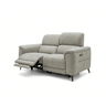 Lerato light grey fabric two-seater power recliner sofa with one footrest extended, on white background