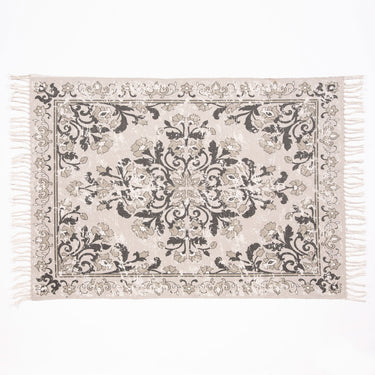 Kew Grey Antique Printed Rug with Tassel