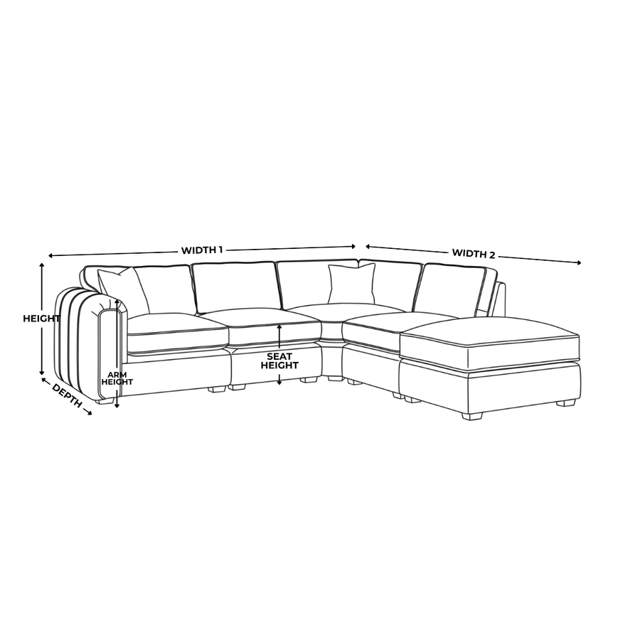 Dimension diagram for Roxy Night - 3 Corner 1.5 Terminal Footstool Fabric Sofa