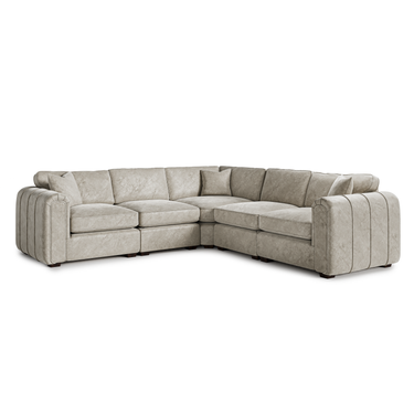 Roxy Night 3 corner sofa with soft textured fabric upholstery in light gray, plush cushions, and modern design