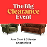 Olive velvet Chesterfield armchair and burnt orange fabric Chesterfield 3-seater sofa with rolled arms and deep tufting