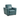 Winnington teal leather power recliner armchair in upright position with USB charging port on side panel, on white background