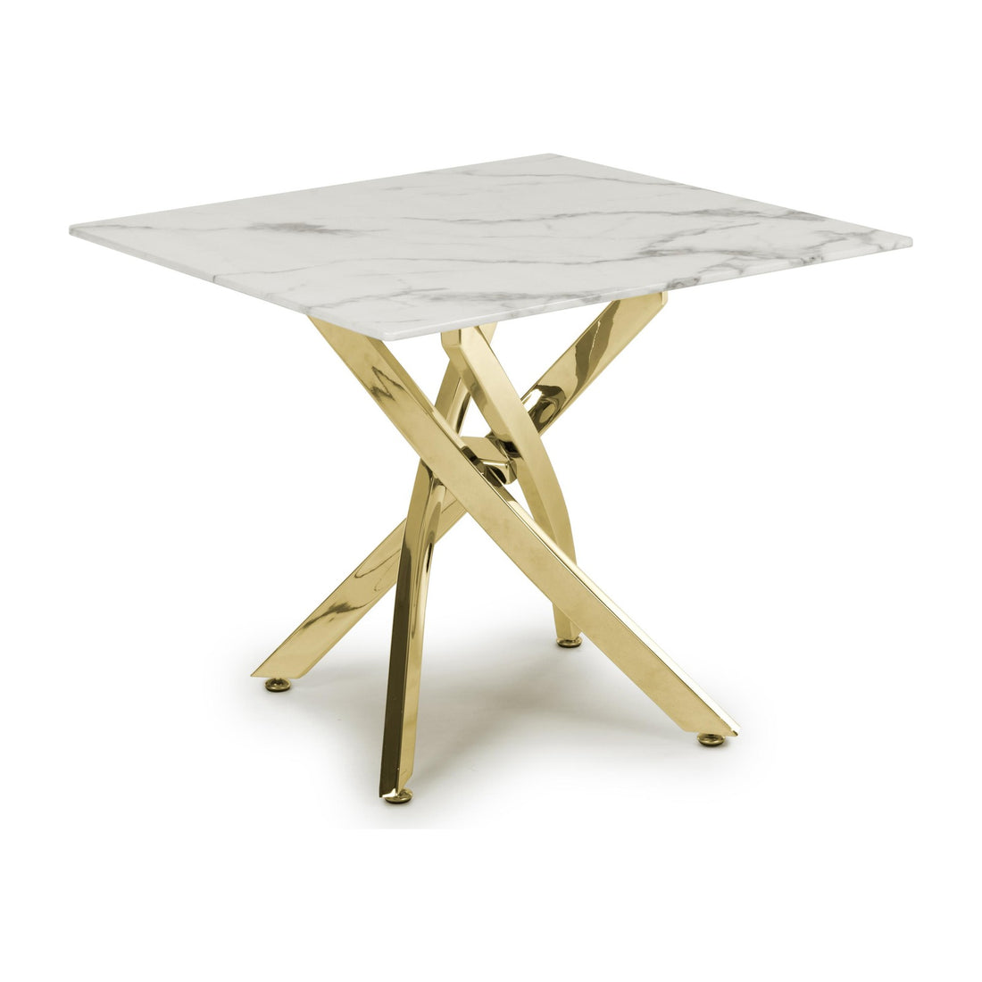 Astra White Marble Effect Glass End Table with Gold Legs – studio view 1