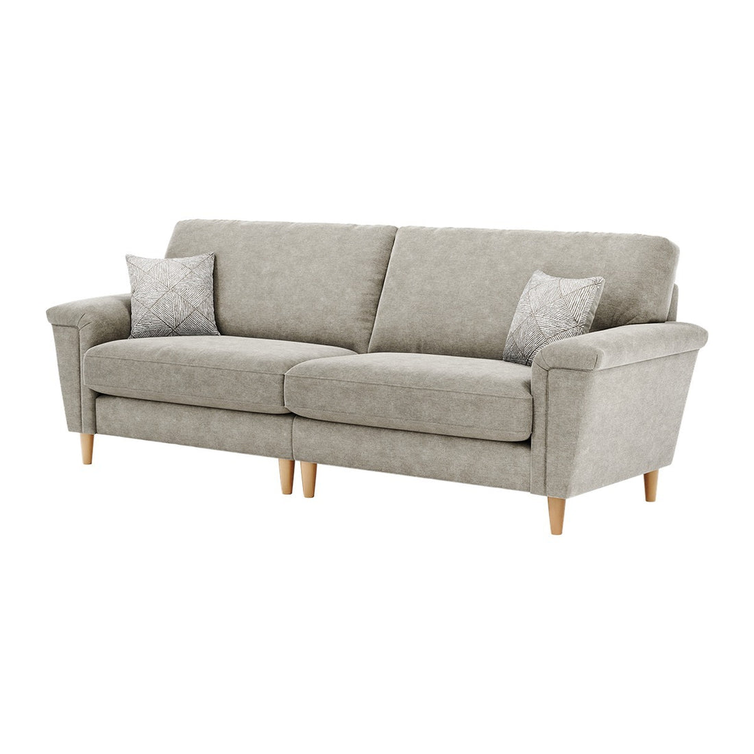 Brody 4 Seater Fabric Sofa in Mendes Sand fabric with oak feet