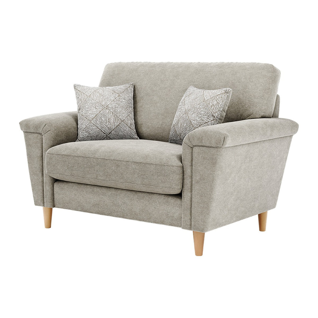 Brody Loveseat Fabric Chair in Mendes Sand fabric with oak feet