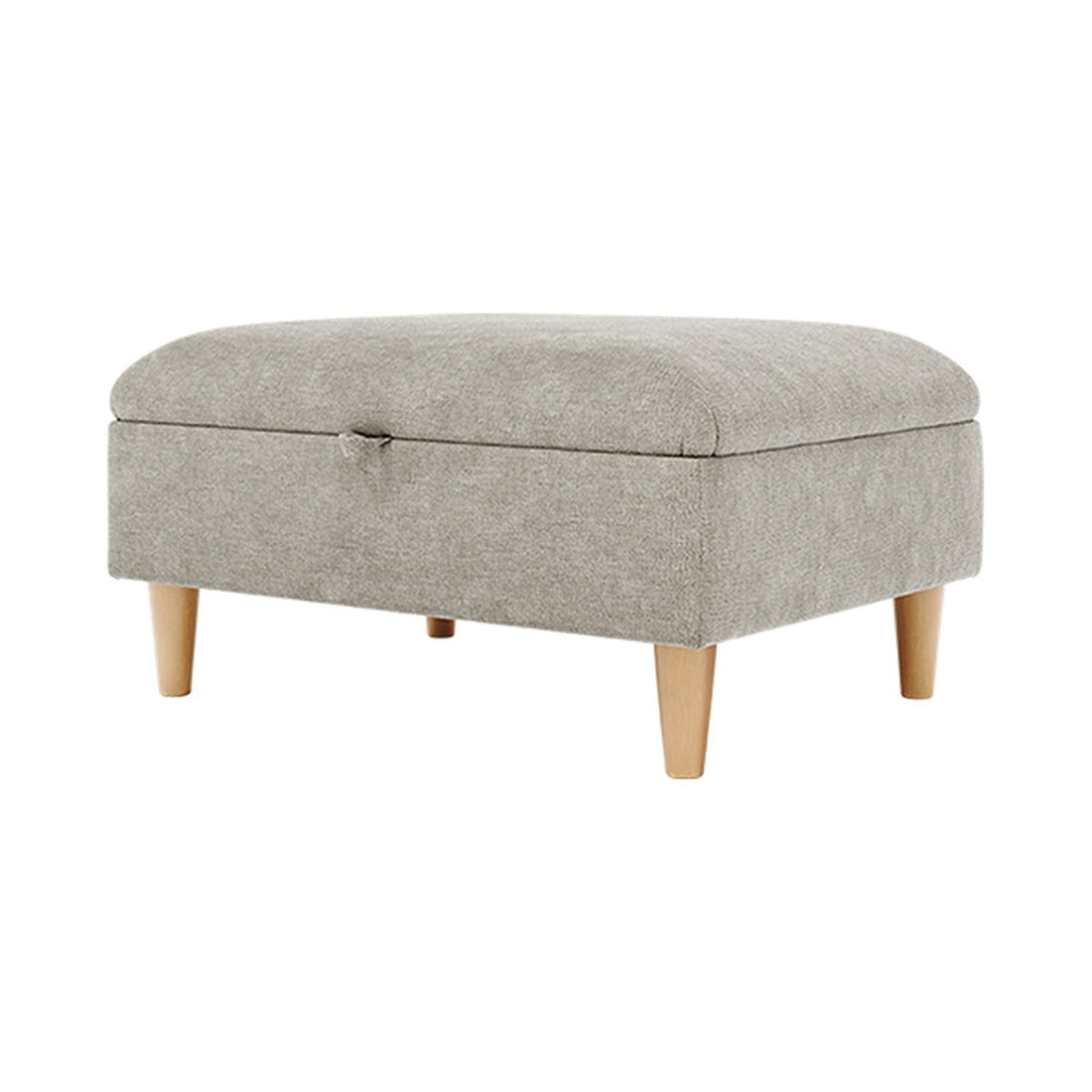 Brody Storage Fabric Footstool in Mendes Sand fabric with oak feet