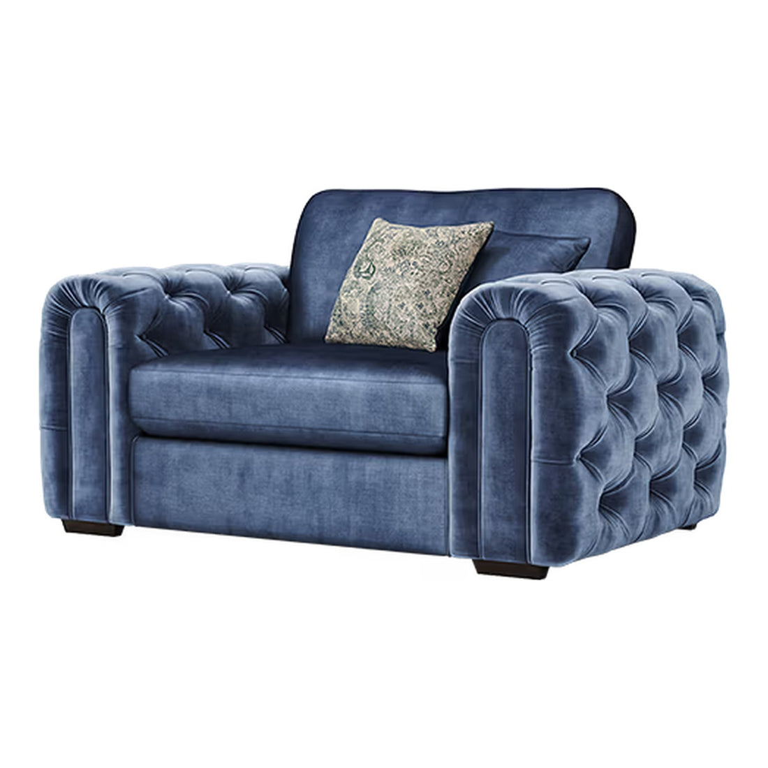 Cavendish Loveseat Fabric Chair in Jewel Navy velvet fabric