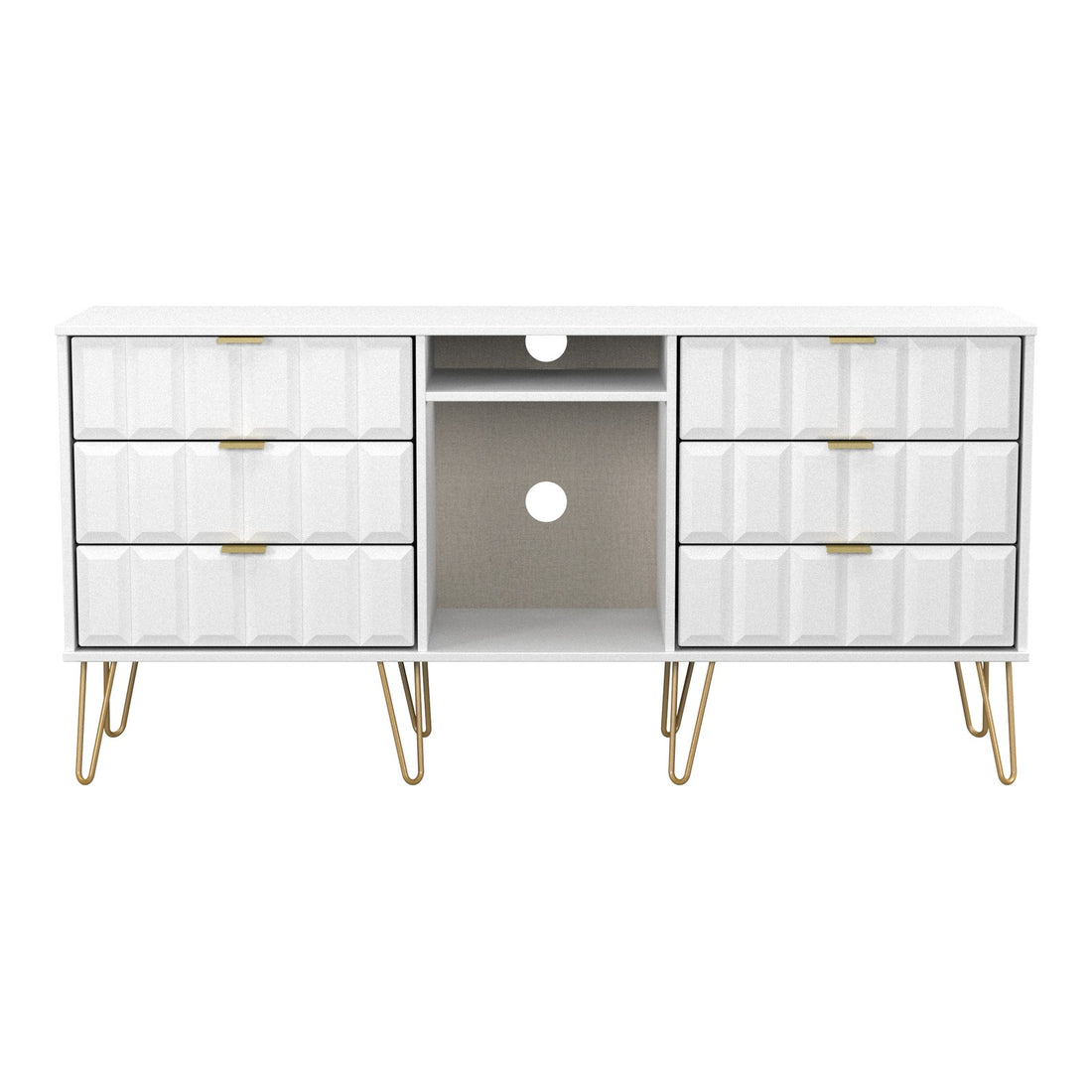 Cube 6 Drawer Wide Sideboard in White Matt, front view