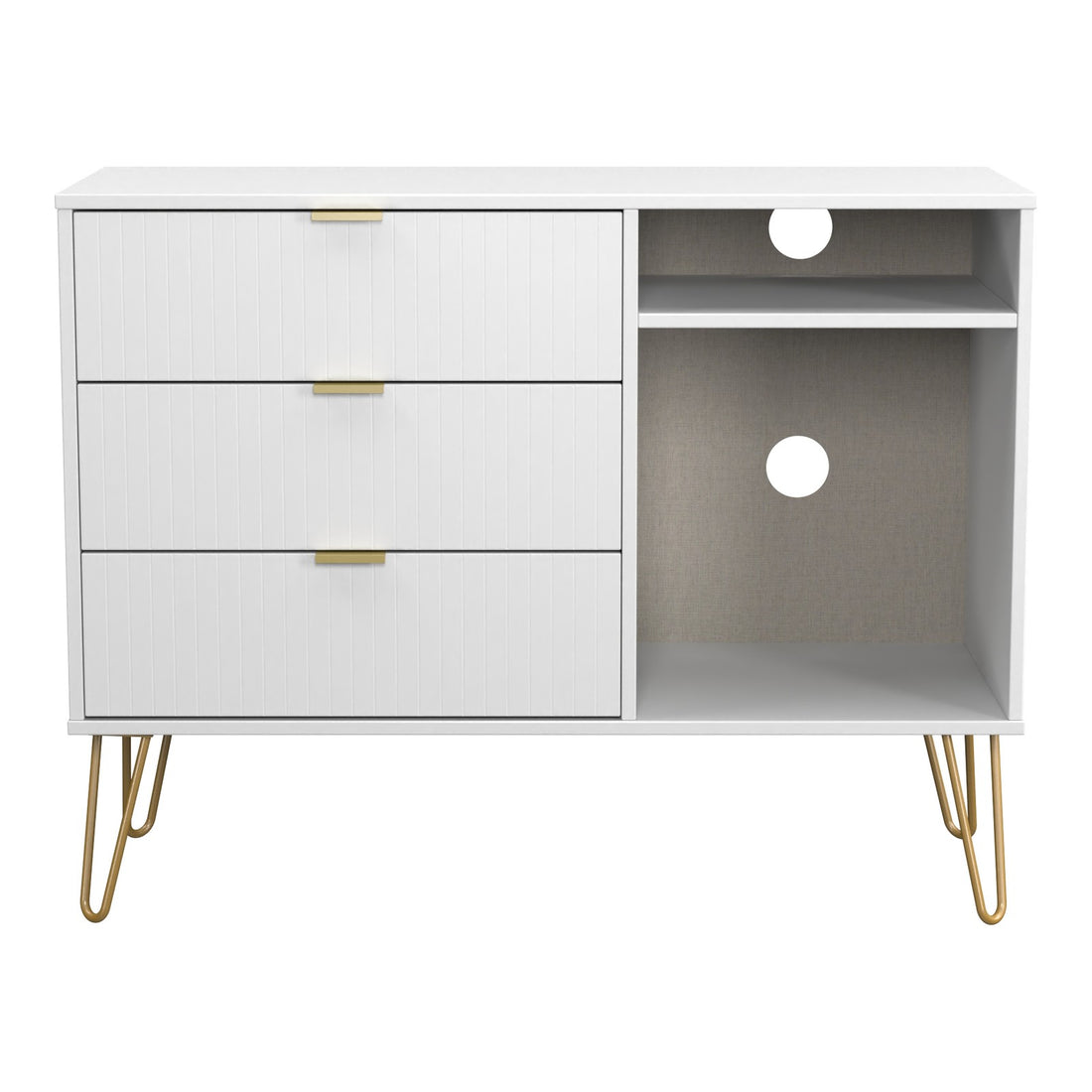 Linear 3 Drawer Sideboard in White Matt, front view