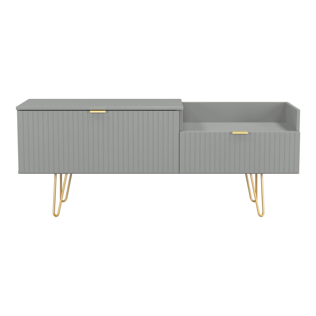 Linear Split Level TV Unit in Dusk Grey, front view