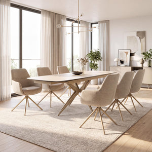 Table & 6 Rialto Natural Tweed Swivel Chairs