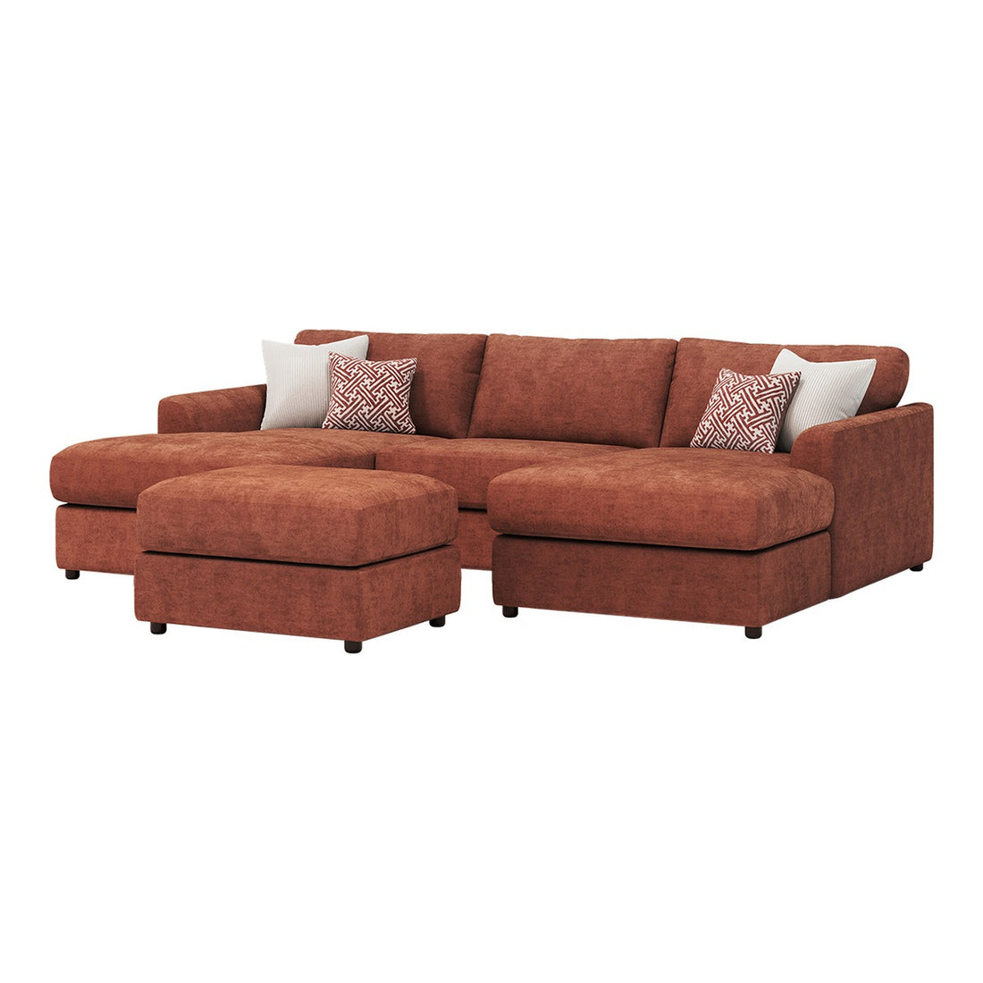 Selby Small U Shape Fabric Sofa in Ravel Brick fabric, shown with the footstool (sold separately)