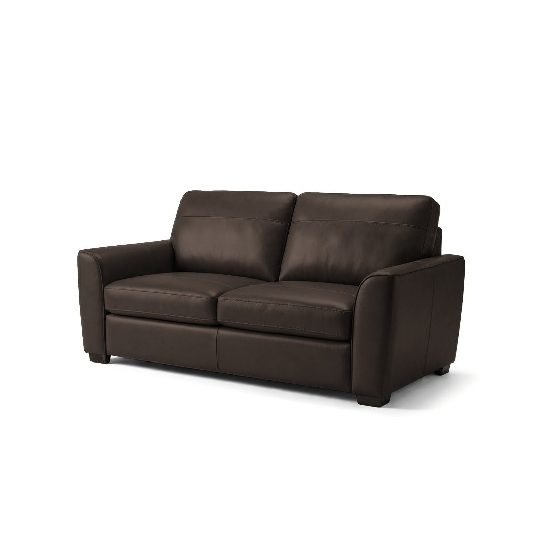 Winnington 2 Seater Leather Sofa in Oslo Black Coffee leather on dark wooden feet, on white background