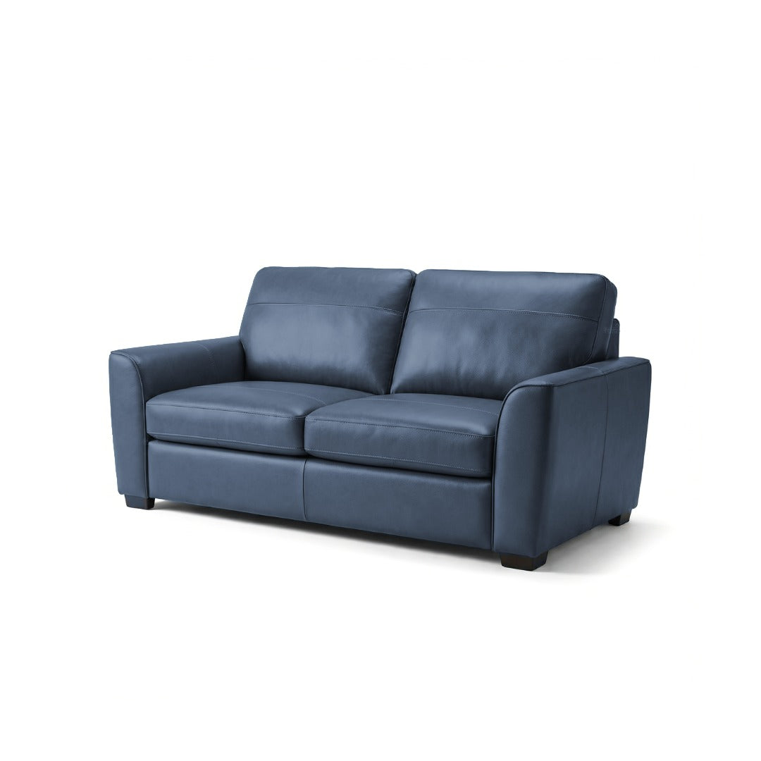Winnington 2 Seater Leather Sofa in Oslo Navy leather on dark wooden feet, on white background