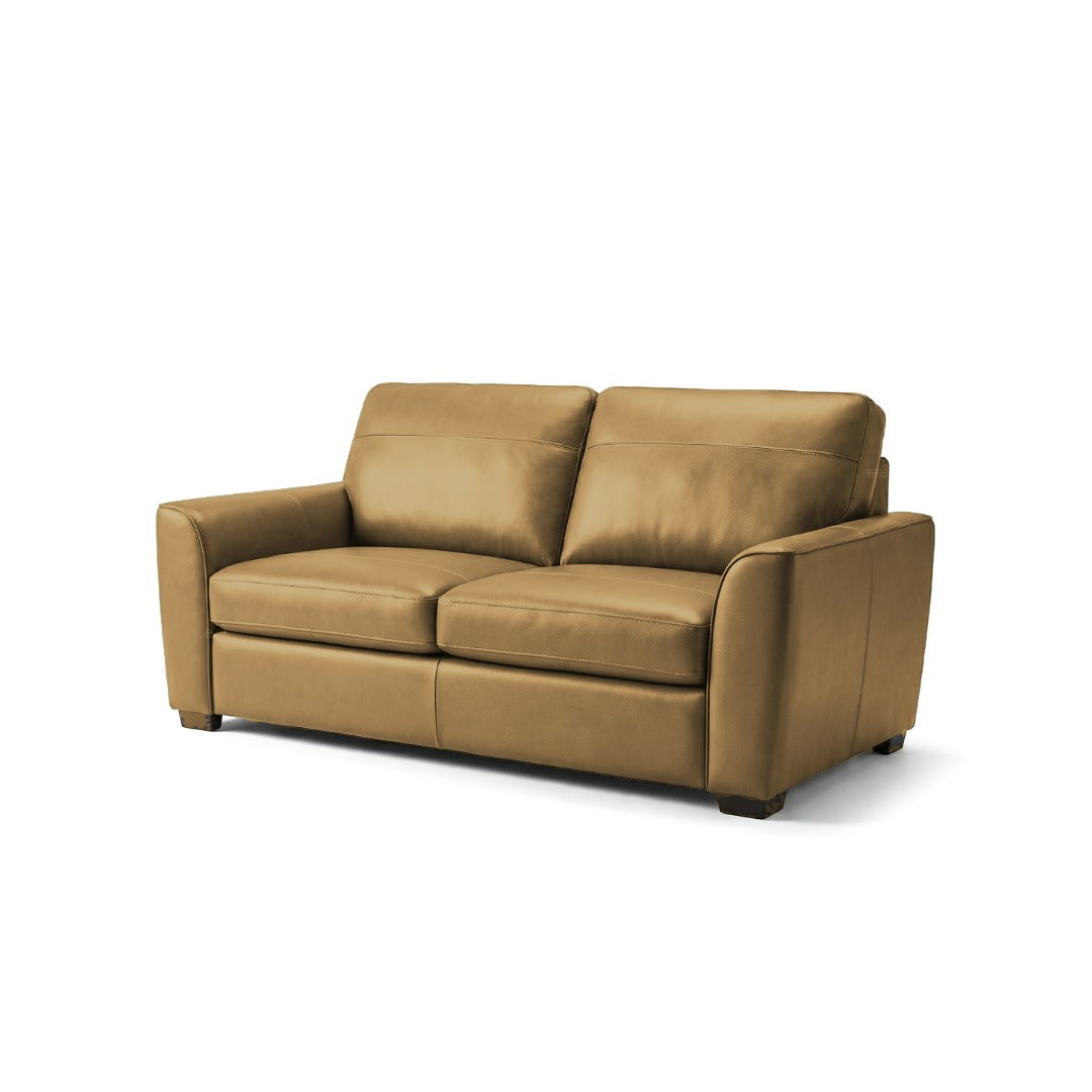 Winnington 2 Seater Leather Sofa in Oslo Tan leather on dark wooden feet, on white background