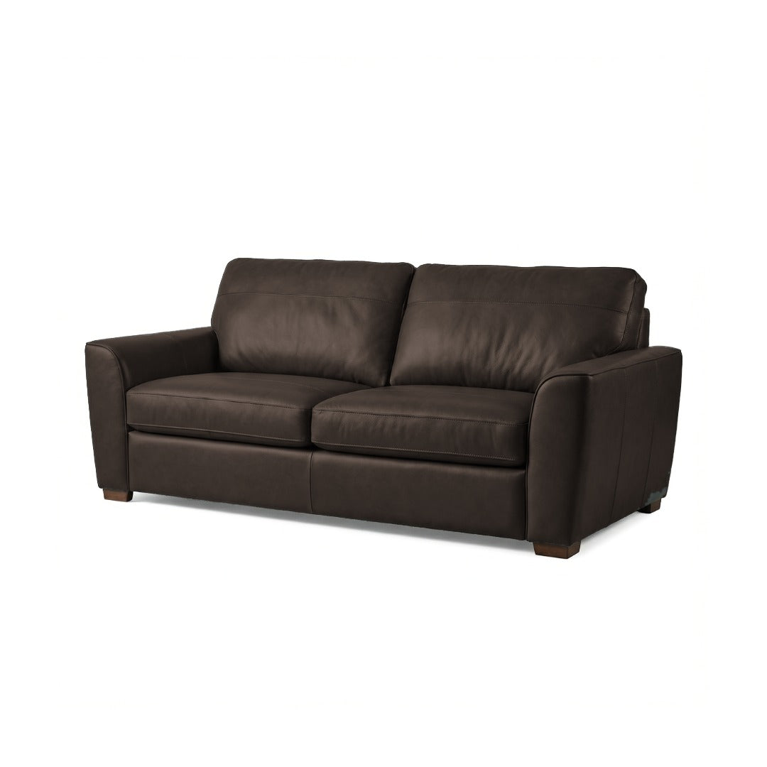 Winnington 3 Seater Leather Sofa in Oslo Black Coffee leather on dark wooden feet, on white background