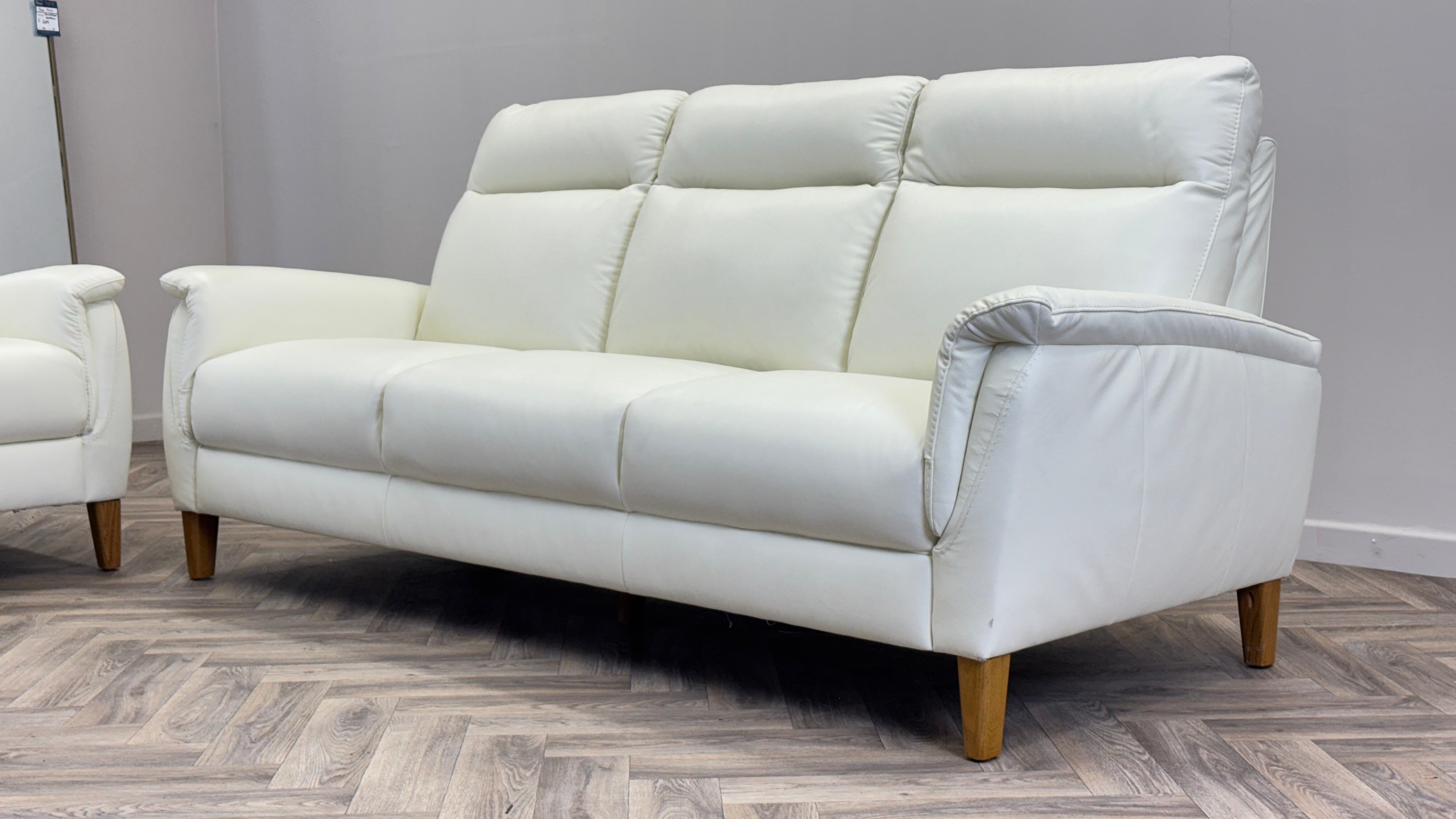 Linden 3 & 2 Seater White Leather Sofa - Oak Furniture Land