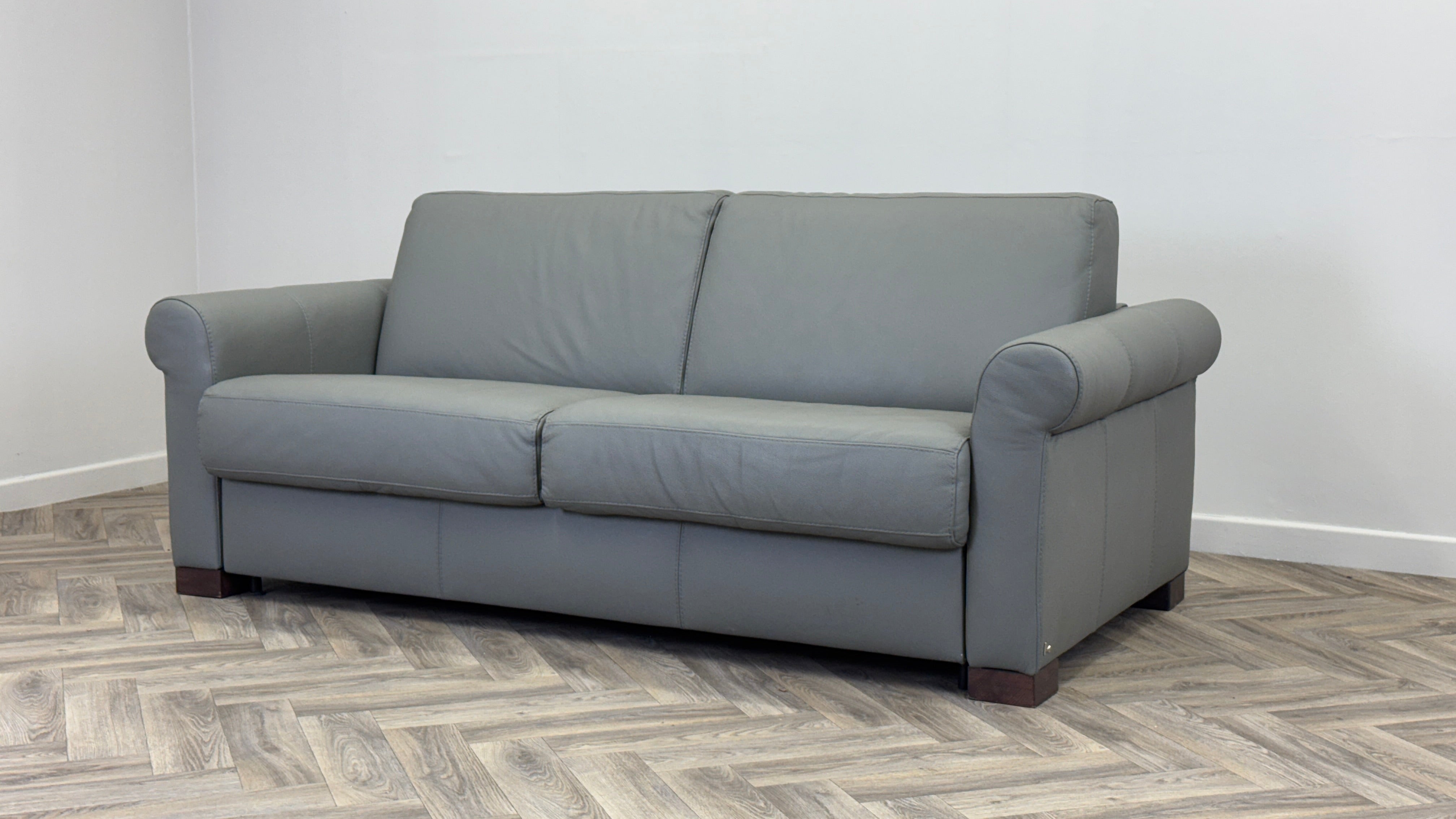 2.5 Seater Leather Sofa Bed with Scroll Arms - Nicolleti