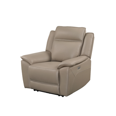 Melina armchair recliner in top grain taupe leather with padded arms and cushioned back for ultimate comfort and style