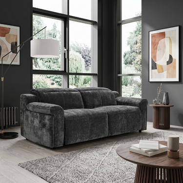 Empire 3 Seater Fabric Sofa w/ Power Recliner & Power Headrests