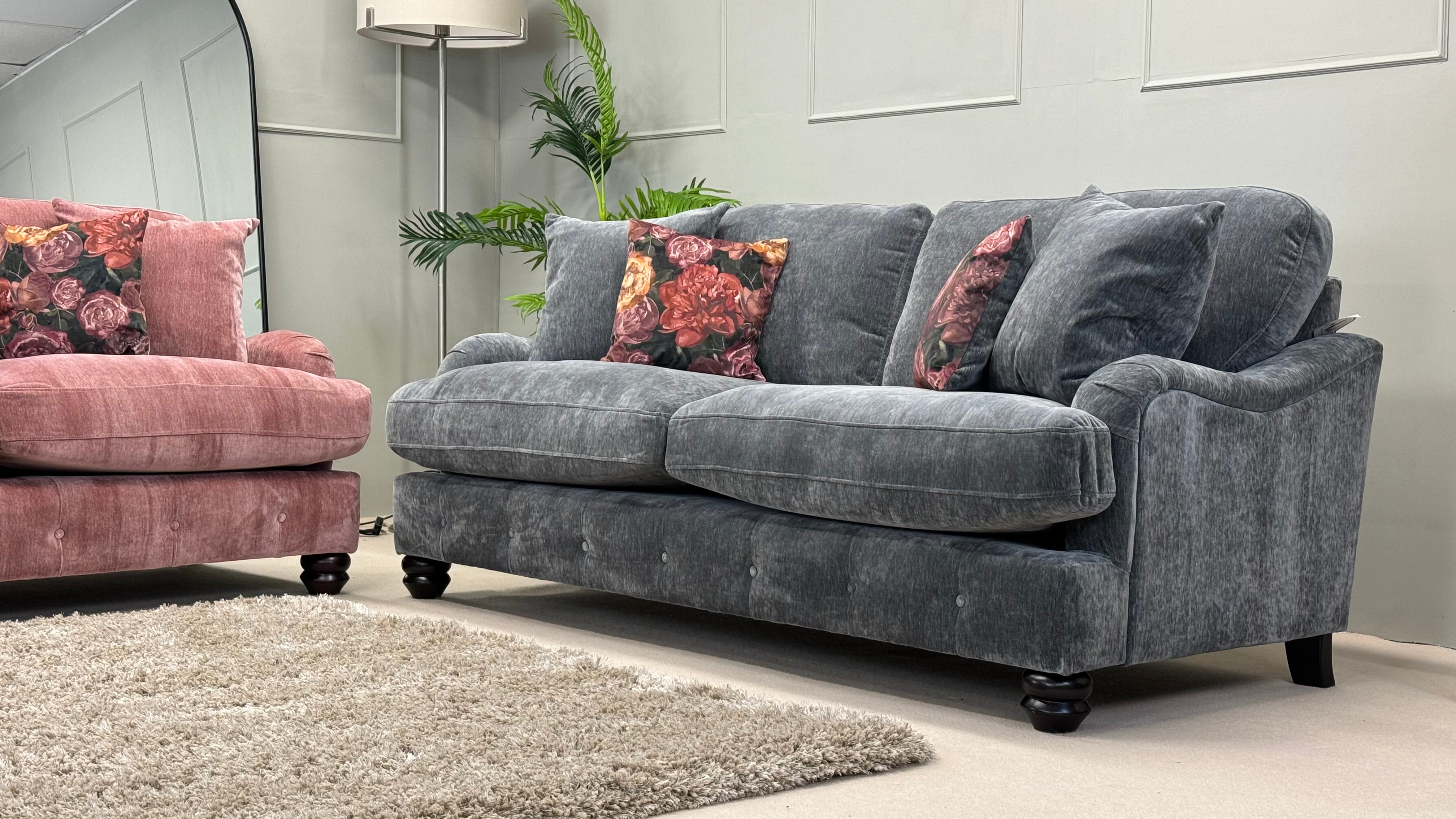 Mable 3 & 2 Seater Charcoal & Rose pink Fabric Sofa Set