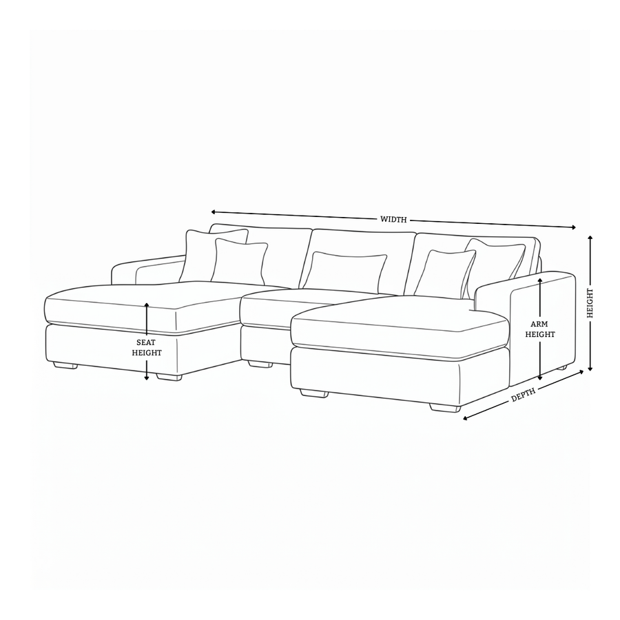 Dimension diagram for Henry Large Double Chaise Sofa