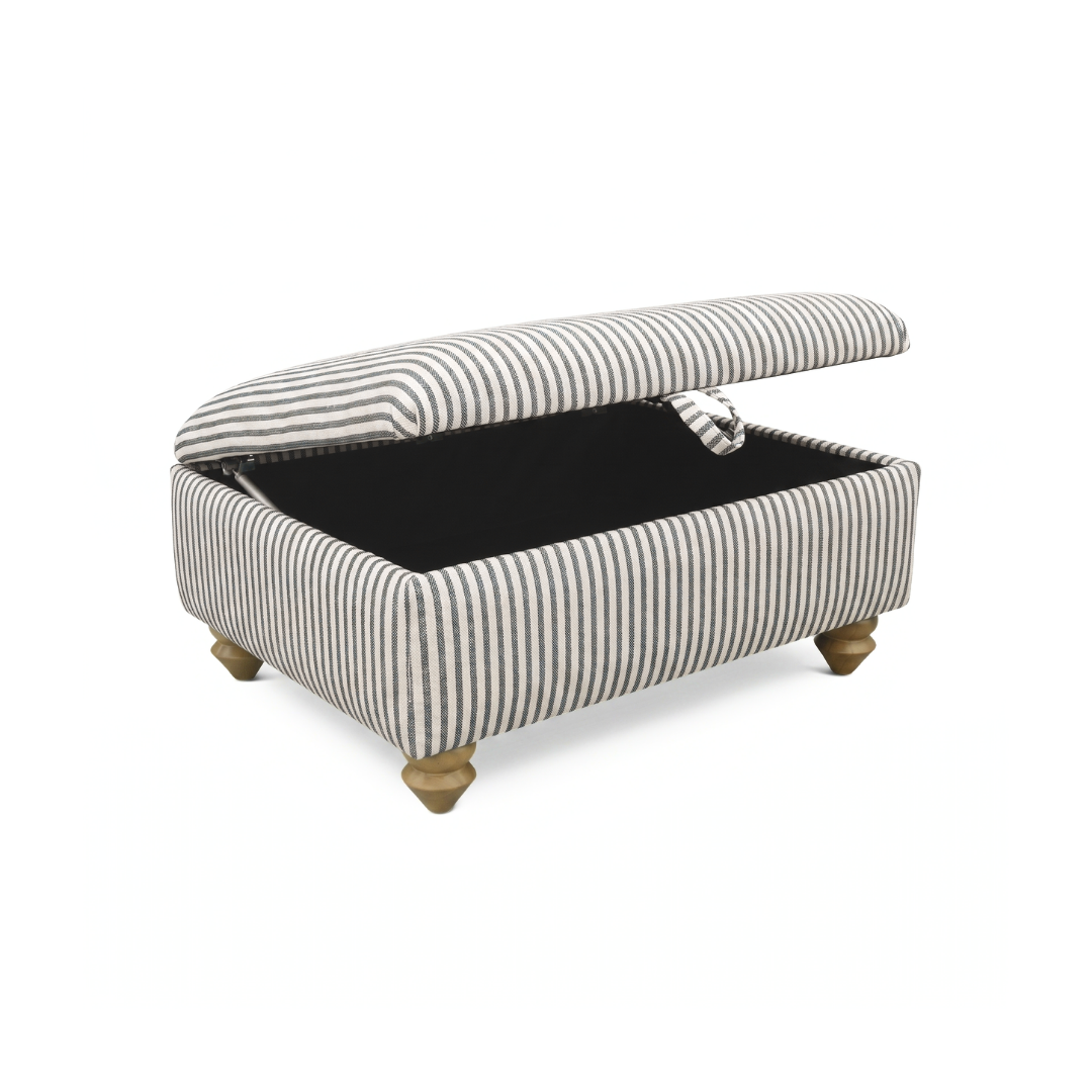 Bella Storage Fabric Footstool Traditional Cottage Style Open Lid