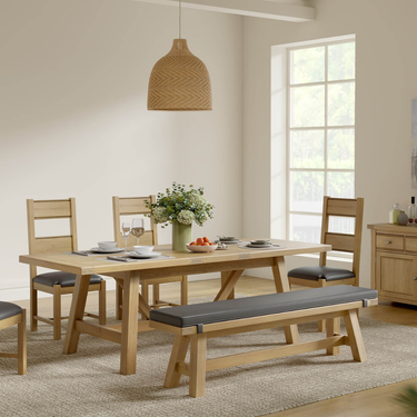 Denley Wooden Dining Bench Fabric Cushion - Oak