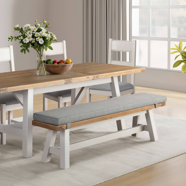Henley Wooden Dining Bench Fabric Cushion - Grey