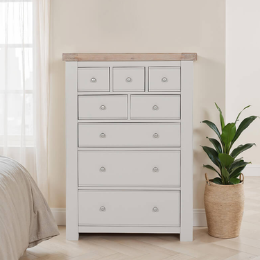 Henley Wooden Tall Chest 8 Drawer - Taupe