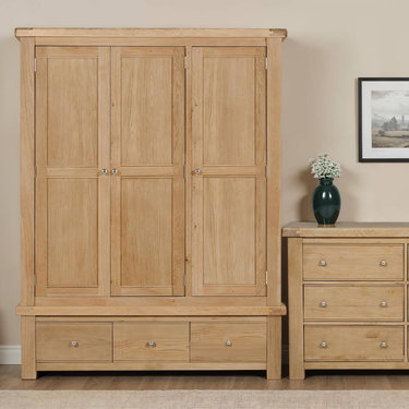Denley Wooden Wardrobe 3 Door - Oak