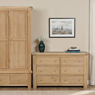 Denley Wooden Dressing Chest 6 Drawer - Oak