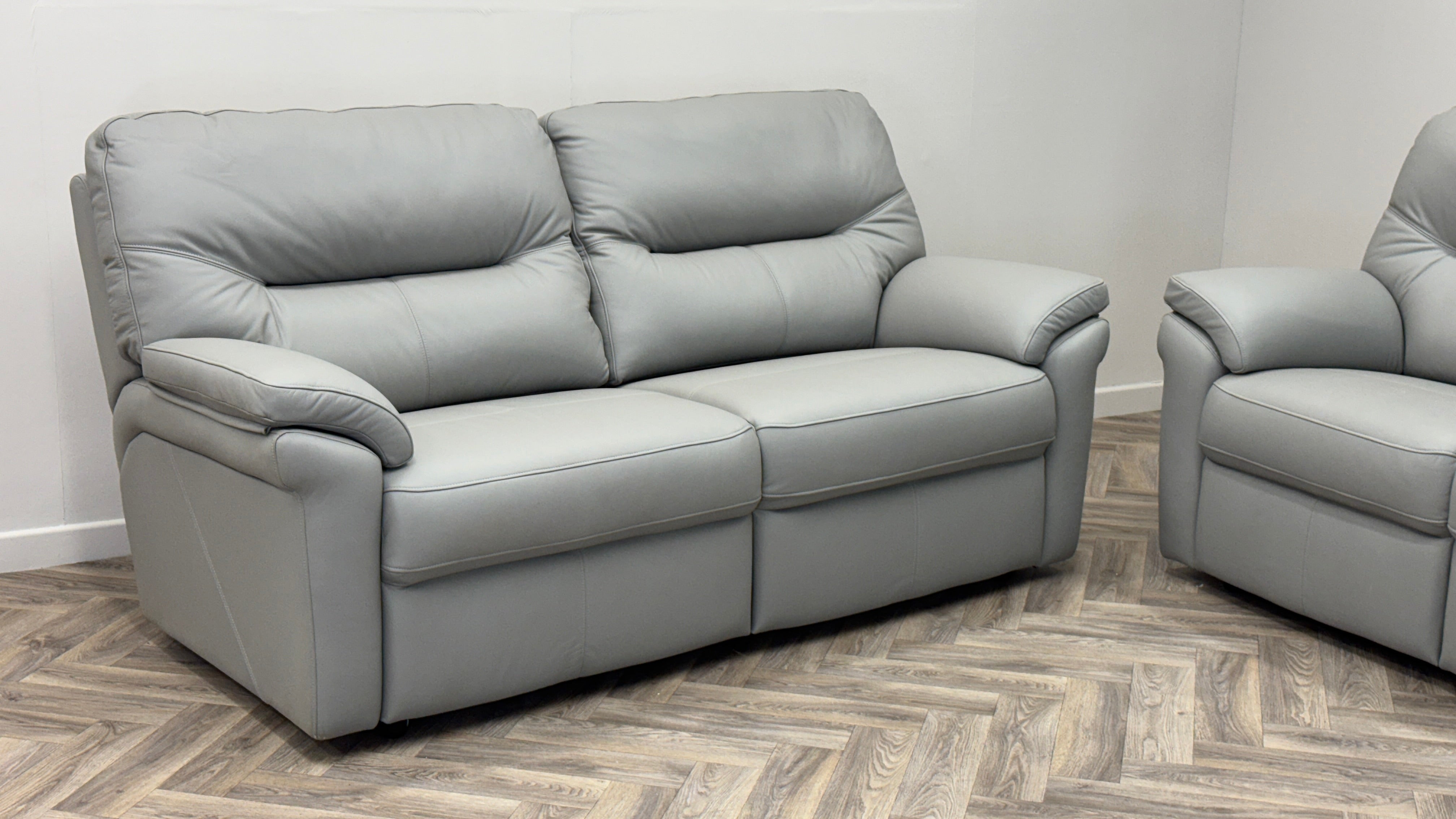 GPlan 3 & 2 Seater Sofas Grey Leather