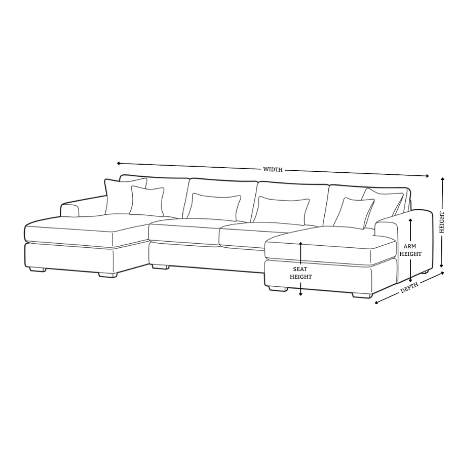 Dimension diagram for Henry XL Double Chaise Sofa
