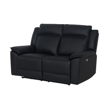 Melina 2 seater sofa in black top grain leather with reclining features, plush cushioning, and modern design