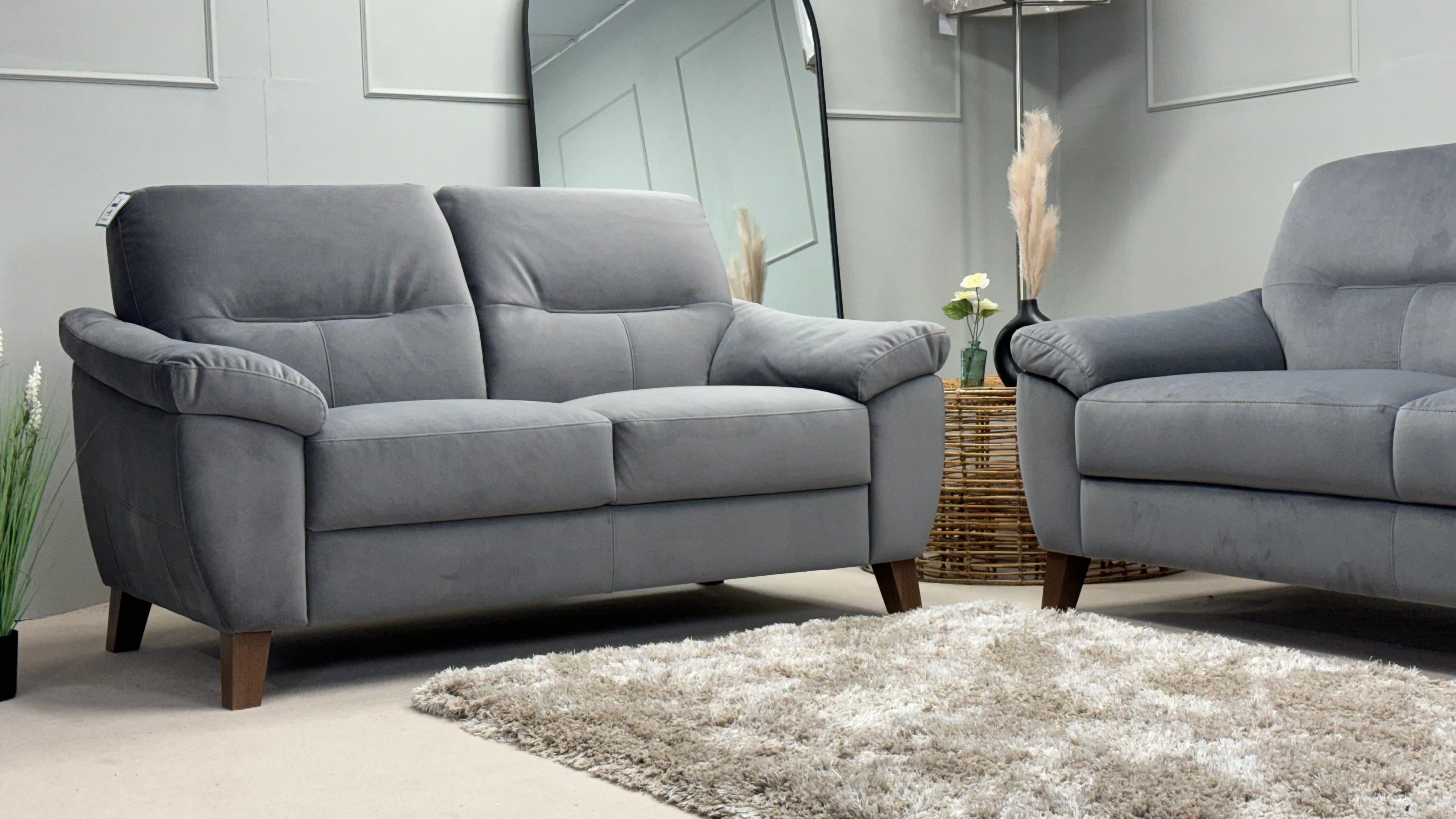 Salento Two x 2 Seater Grey Fabric Sofa - Oak Furnitureland