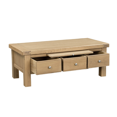 Denley Wooden 3 Drawer Coffee Table - Oak